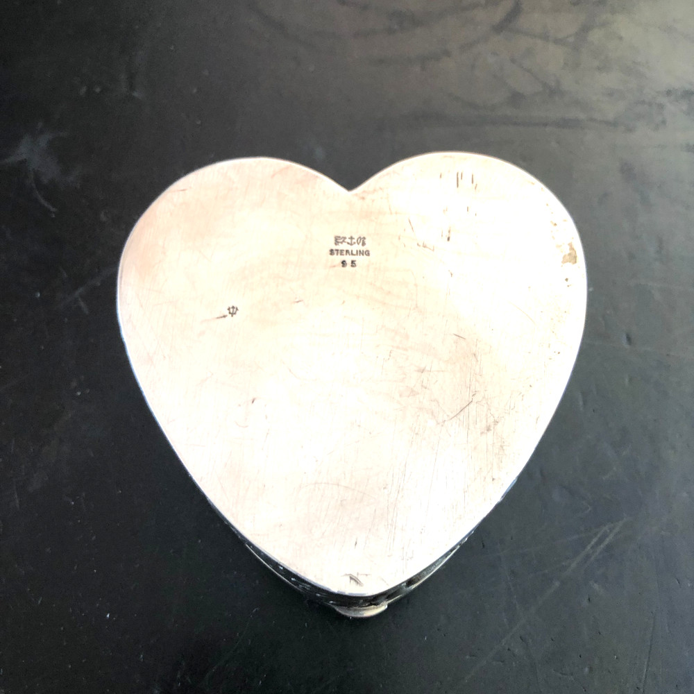 Antique Gorham Cluny Pattern Sterling Silver Heart Shape Hinged Box, 101 Grams.