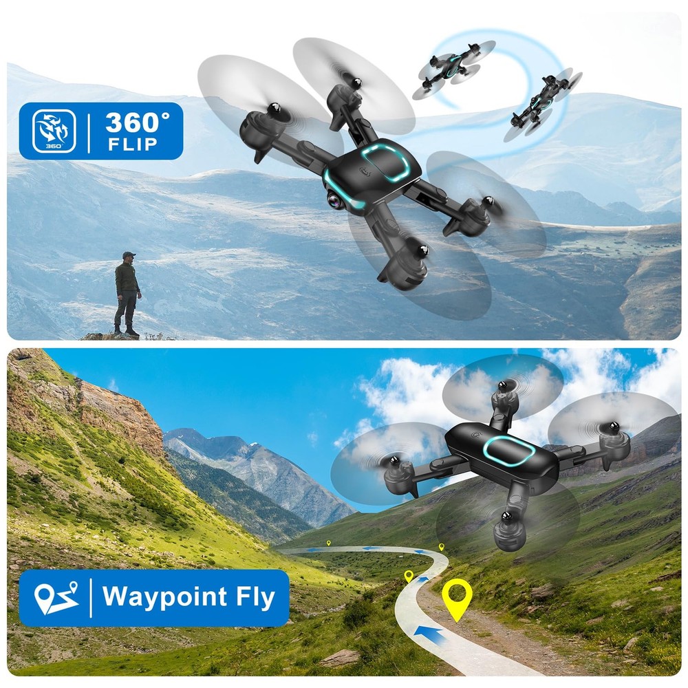 Drone with 1080P Camera, Foldable Drone for Beginners with Light, Upgrade Alt...