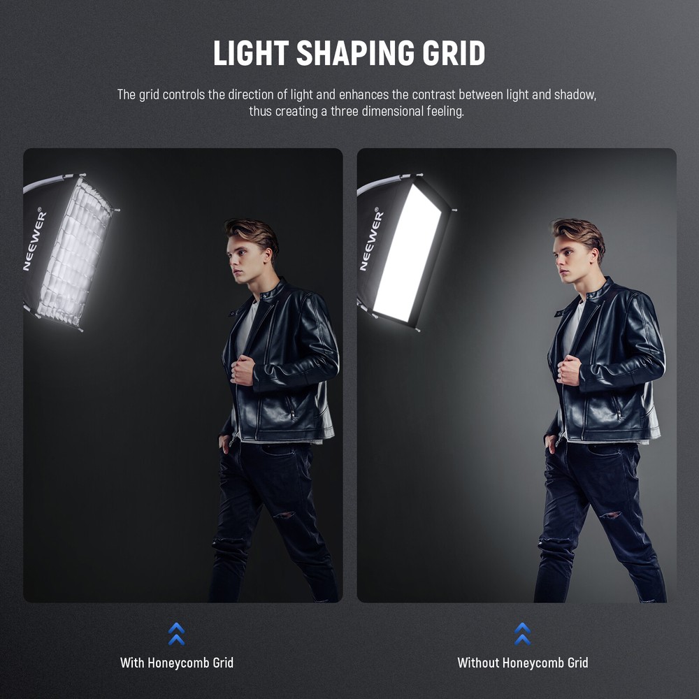 NEEWER 15.7''x15.7''Quick Setup Foldable Softbox Square&Diffusers/Honeycomb Grid