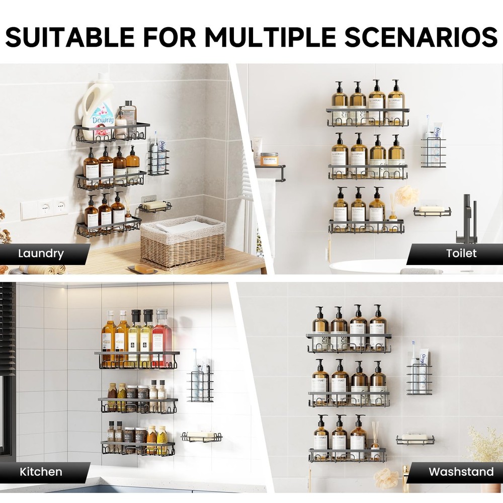 Shower Caddy, 5 Pack Shower Shelves for Inside Bathroom, Rustproof Adhesive B...