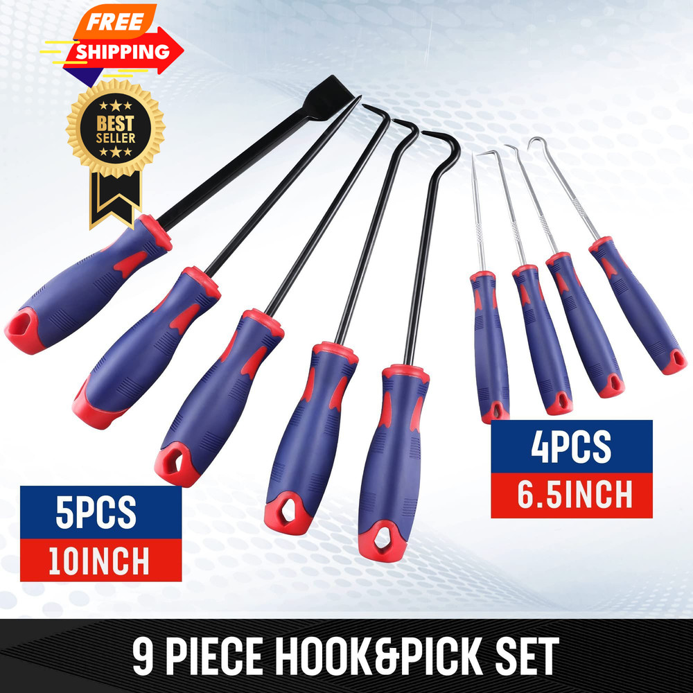 WORKPRO 9Pcs Precision Pick & Hook Set with Scraper, Small, Multicolor