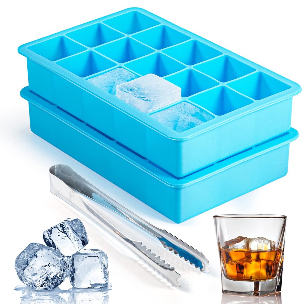 2 Pack Ice Cube Trays, ZDPMK Silicone Easy Release Flexible Molds 2 Set, Blue