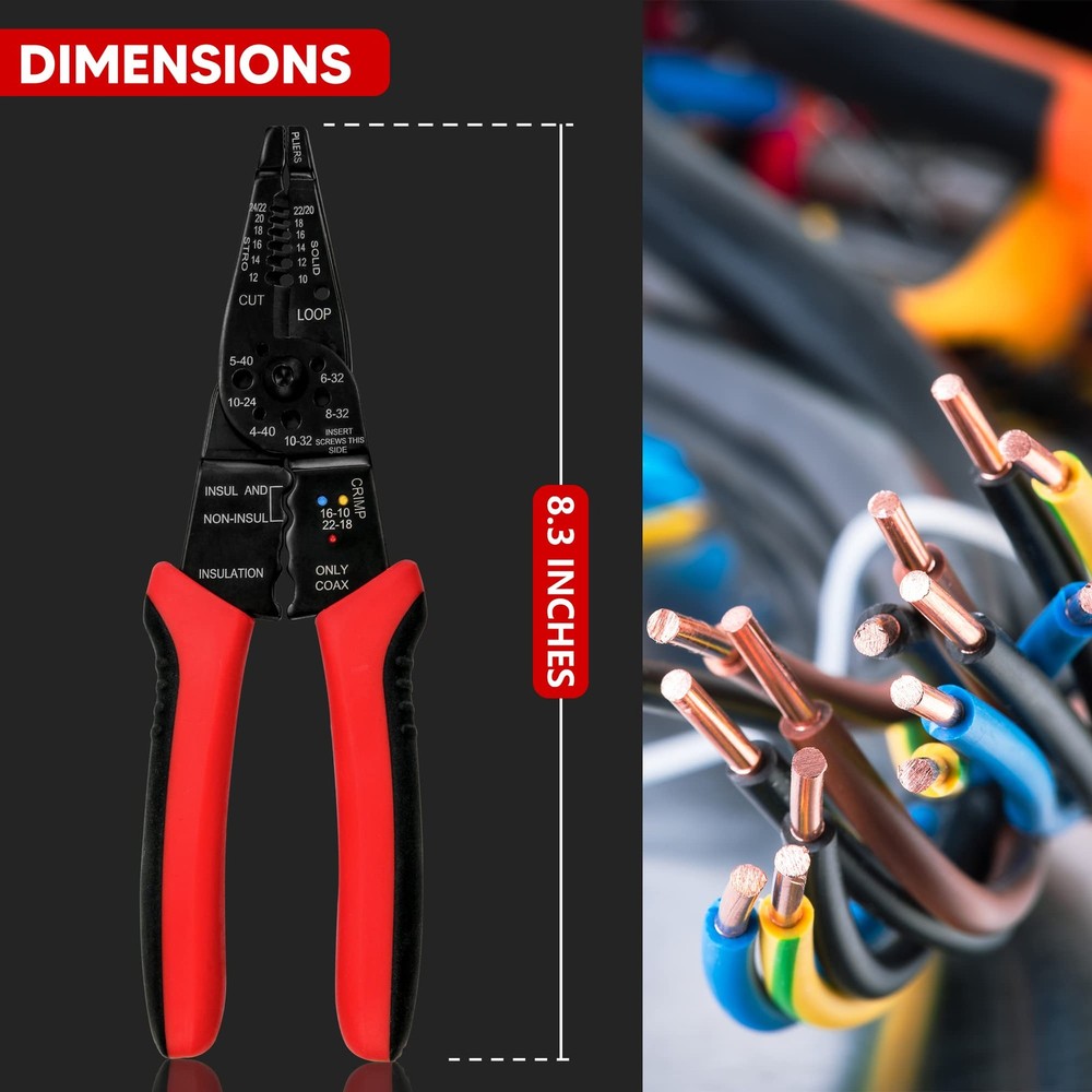 YIYITOOLS Wire Stripper Cutter Stripping Tool - 8 Inch, Red