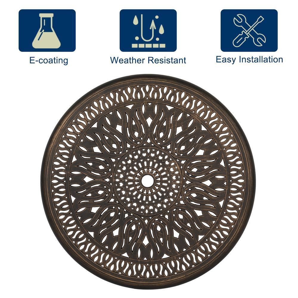 Patio Bistro Coffee Table with Umbrella Hole, Outdoor Aluminium Desk Furniture