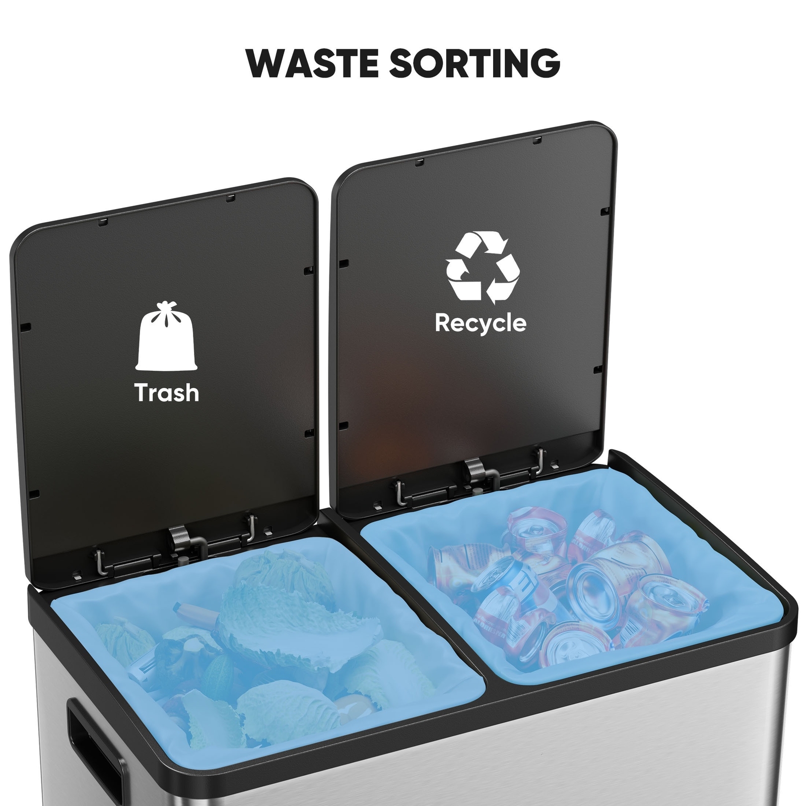 60 Liter Lid Trash Can Large Stainless Waste Bin Compartment Plastic 2x8 Gallon