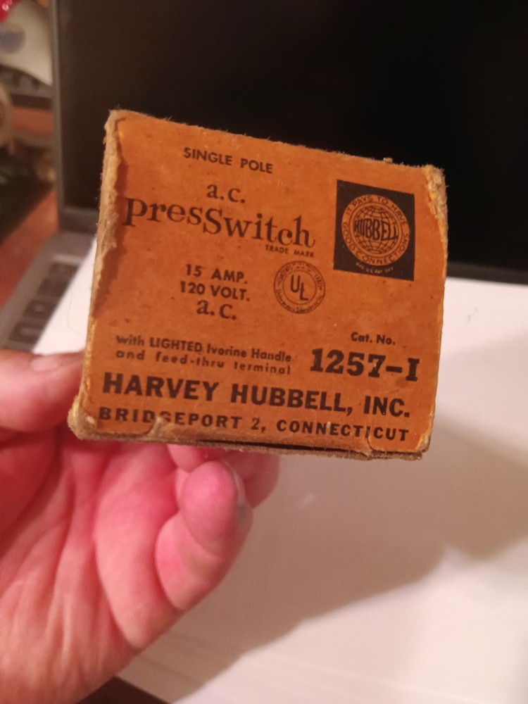 Vintage Hubble Single Pole Press Switch NOS