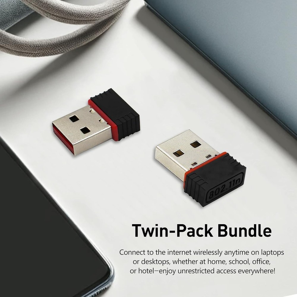 Compact 150Mbps Wireless USB WiFi Adapter for Enhanced Streaming – 2 Pack