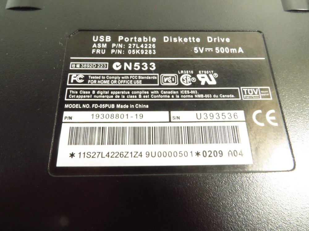 USB Portable Diskette Drive Model FD-05PUB, IBM Compatible