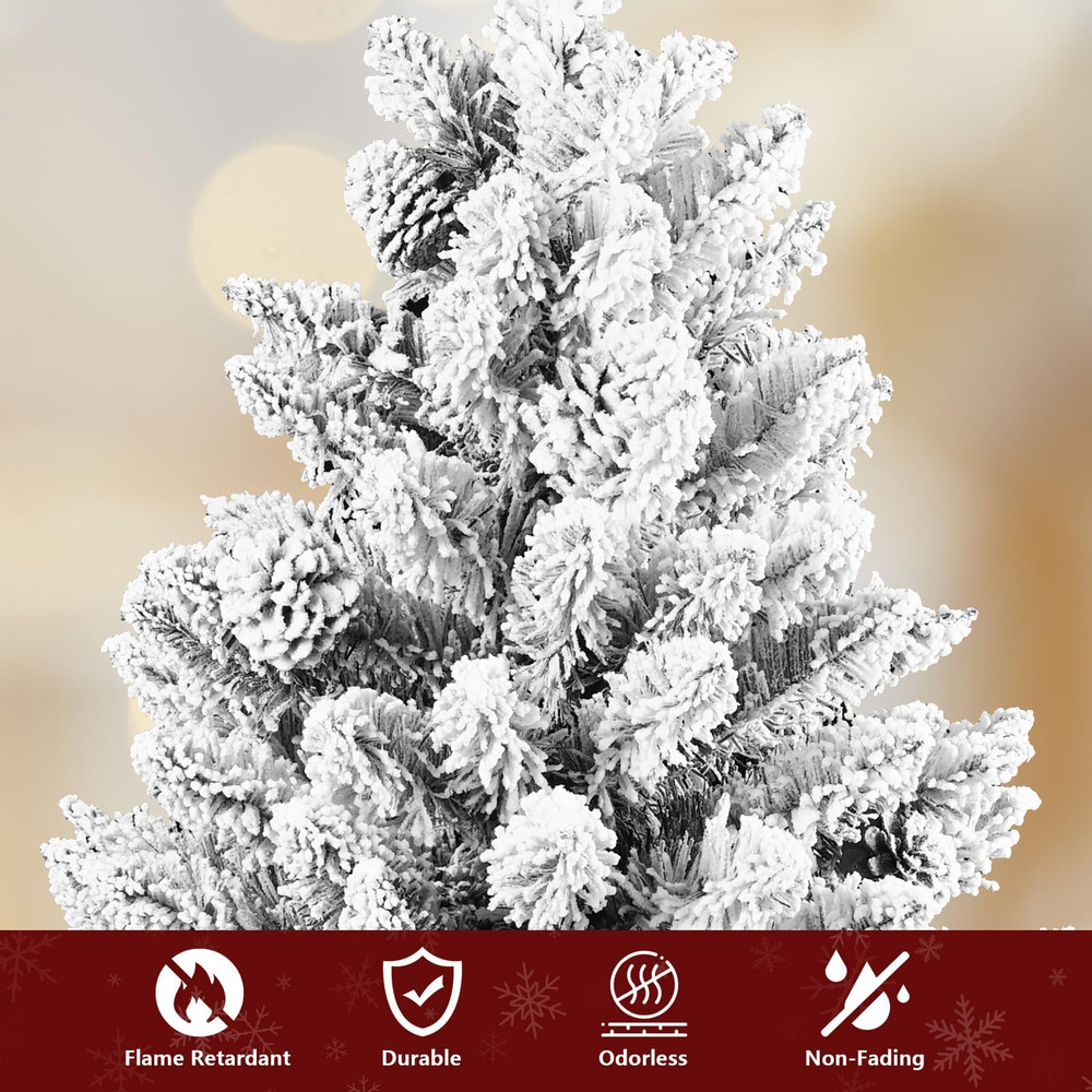 7 ft Snow Flocked Artificial Full Christmas Tree Pine Tree with 1124 Branch Tips