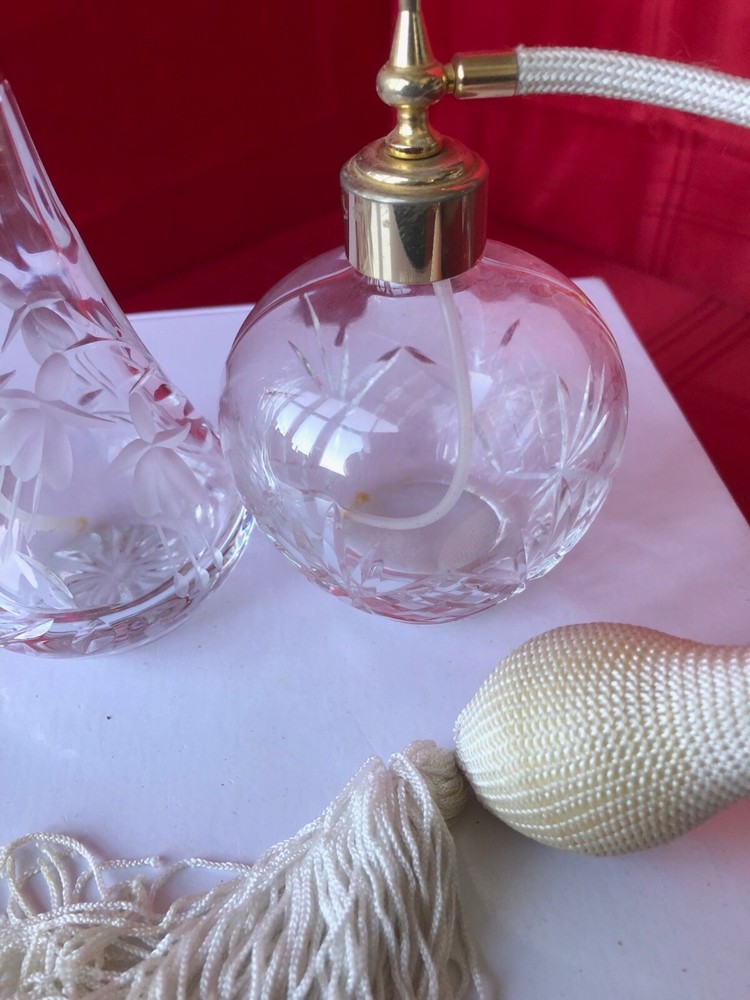 2 x Stuart Cut Glass Perfume Atomiser Bottles Stuart Crystal