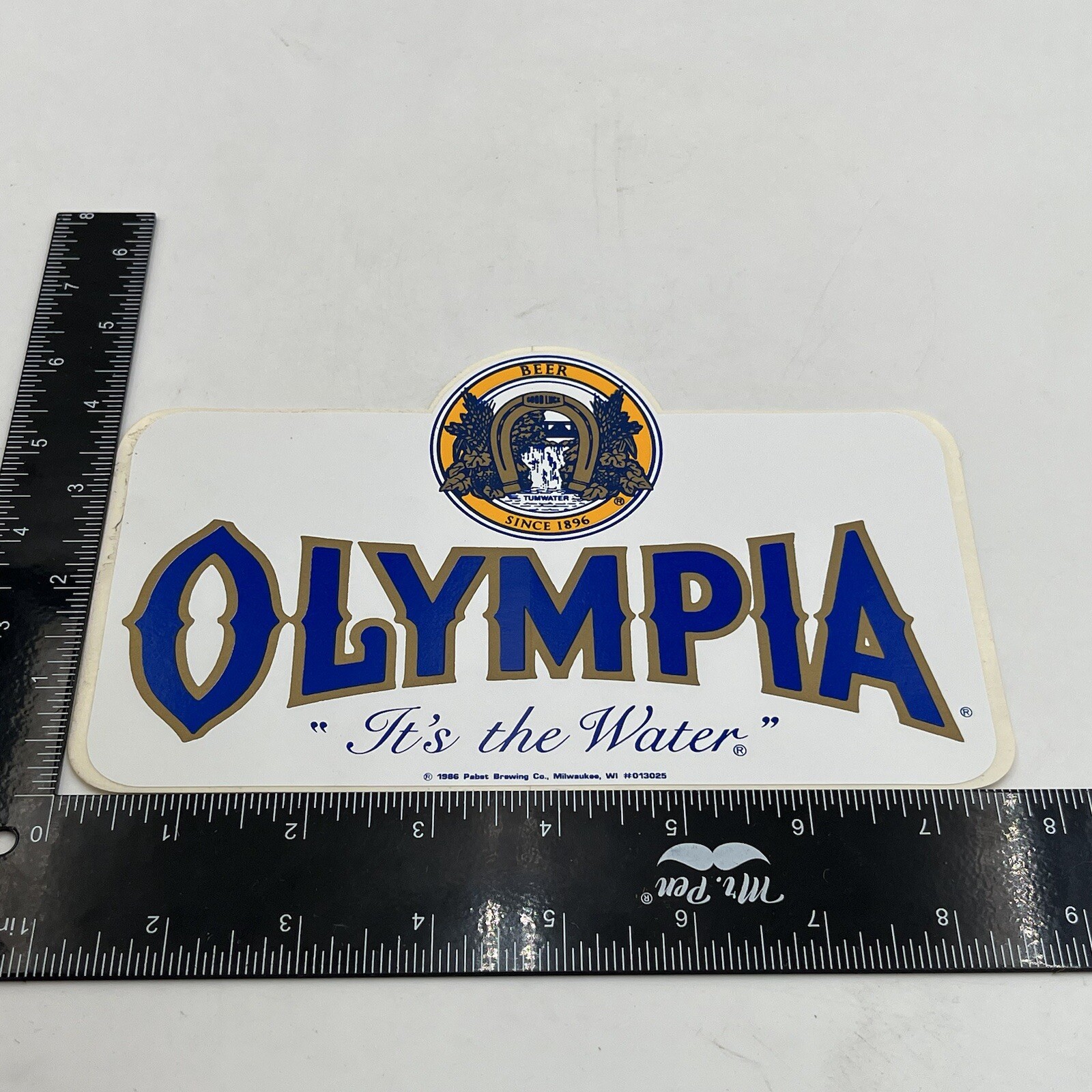 VTG Olympia Beer Sticker Decal "It's the Water" 1986 Bar Man Cave New NOS 7.5"