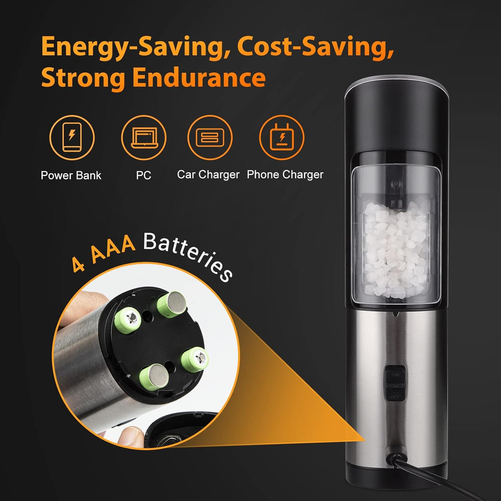 USB Rechargeable Pepper Grinder, Gravity Electric Pepper Grinder with 6 Level
