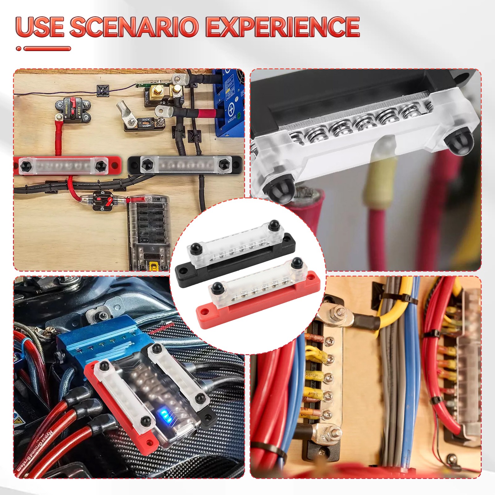 2x 12V Distribution Bus Bar Auto Boat Marine Power 6 Way Terminal Block Bus Bar