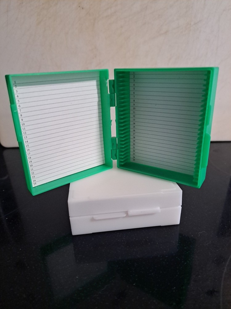 2 Pcs Microscope, Slide Storage Box, 25 Place, Plastic Slide, Holder