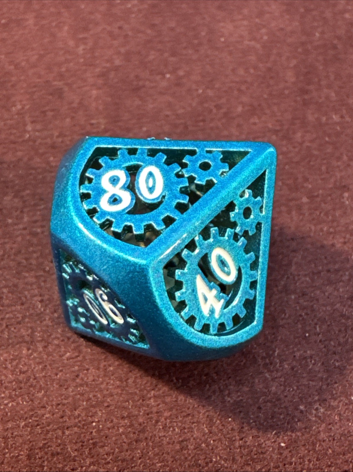 Blue Gear-Themed Hollow Metal Dice Set for RPG DND Games