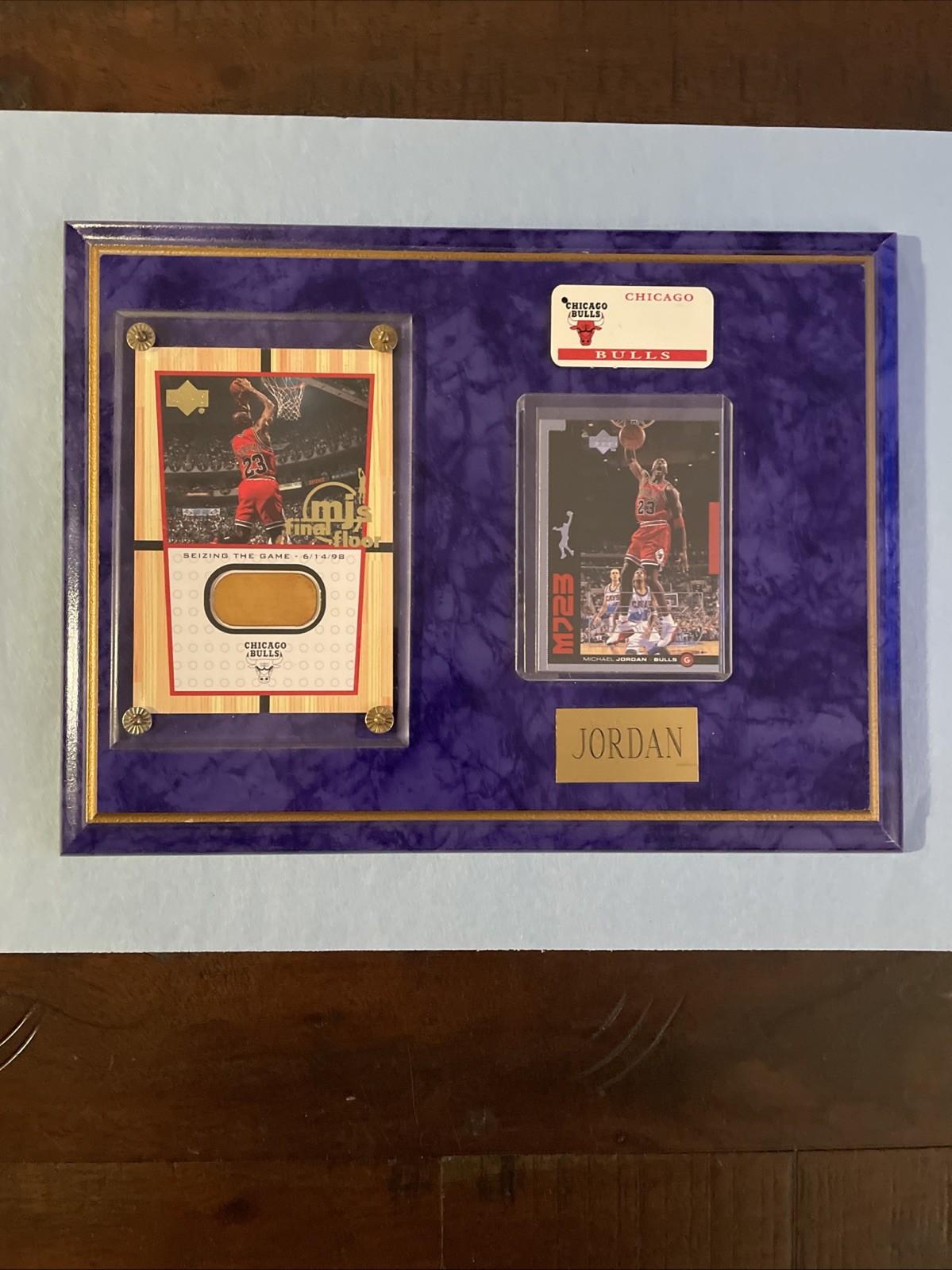 Michael Jordan, 2000 MJ’s Final Floor Jumbo Card on Plaque with UD MJ23 Card