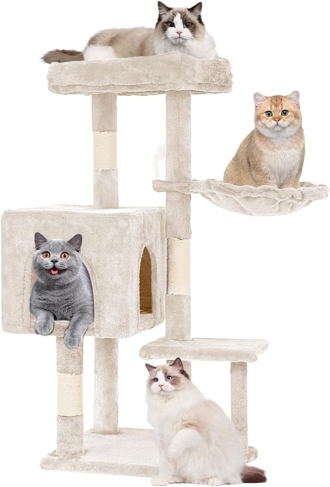 54" Cat Tree Tower Condo w/ Sisal Scratching Posts, Gray, Multi-Level Sturdy