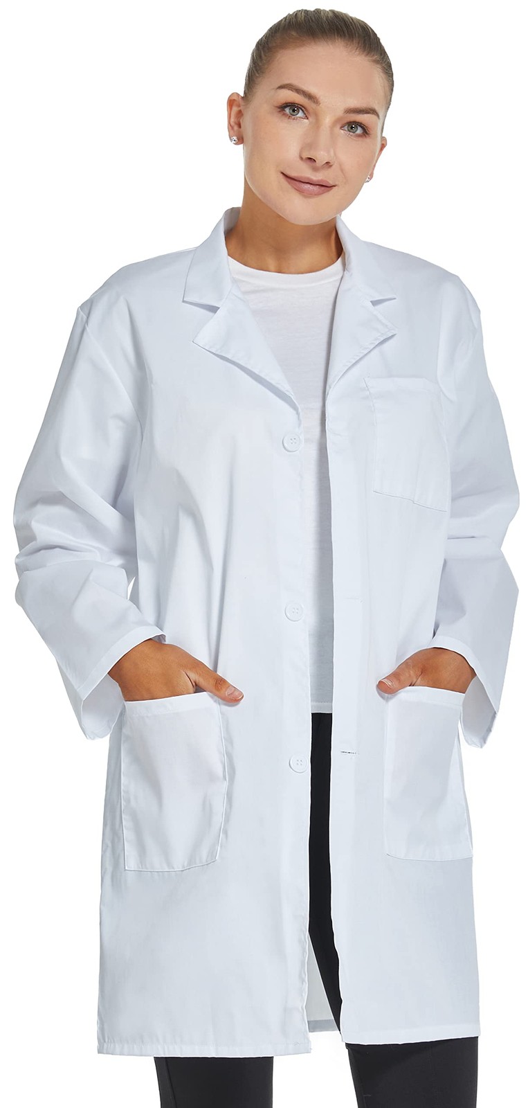 Professional Lab Coat for Women Men Long Sleeve, White, Unisex (Small, White)