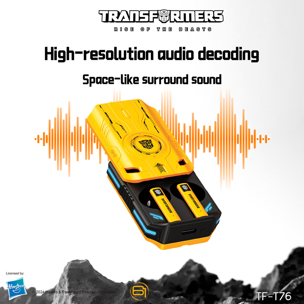 Transformers TF-T76 TWS Bluetooth Earbuds with Mic, Mecha Armor Case - Bumblebee