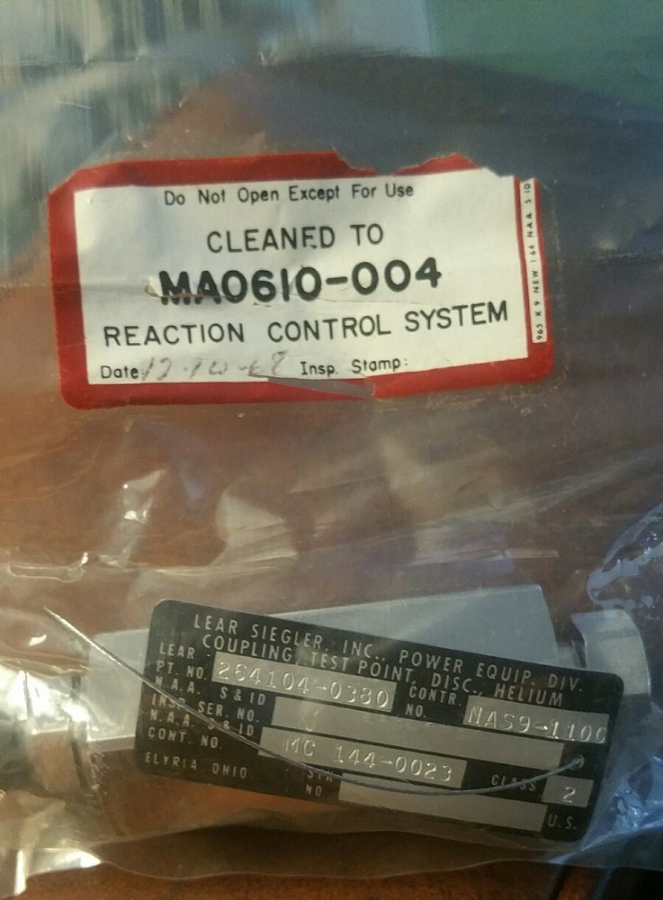 Lear Siegler Apollo Lunar Module Reaction Control  System Helium Coupling NOS