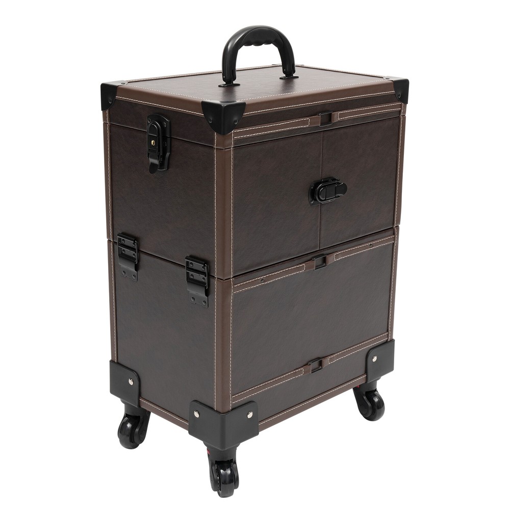 Rectangular Rolling Makeup Train Case Trolley Cosmetic Organizer Box with Mirror