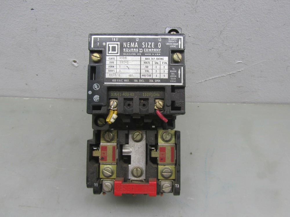 SQUARE D SIZE 0 CLASS 8536 TYPE SBG-2 SERIES A MOTOR STARTER