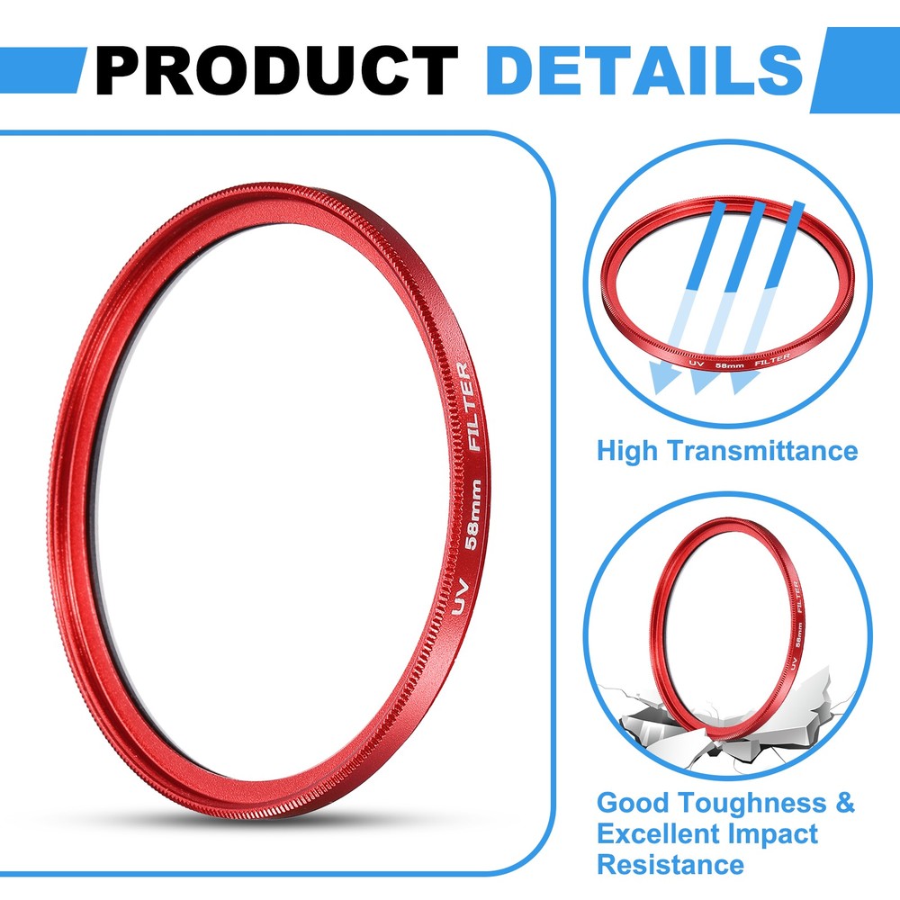58mm Ultra Slim Lens Filter Multi Coating Camera Len Filter, Red