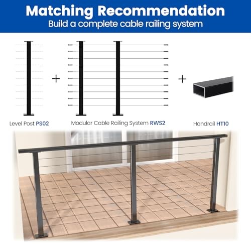 Black Cable Railing Post 36 Inch 36"x2"x2" Level Drilled Surface Level post