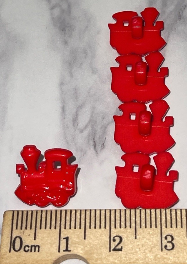 5 Red Plastic Train Children's Button Lot 117-8