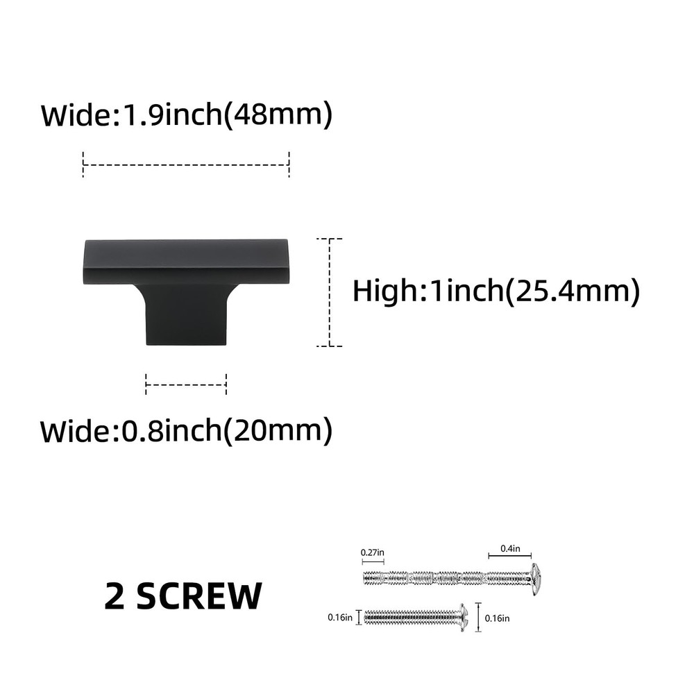 2 PCS Matte Black Kitchen Cabinet Knobs Solid Drawer Knob Cupboard Hardware