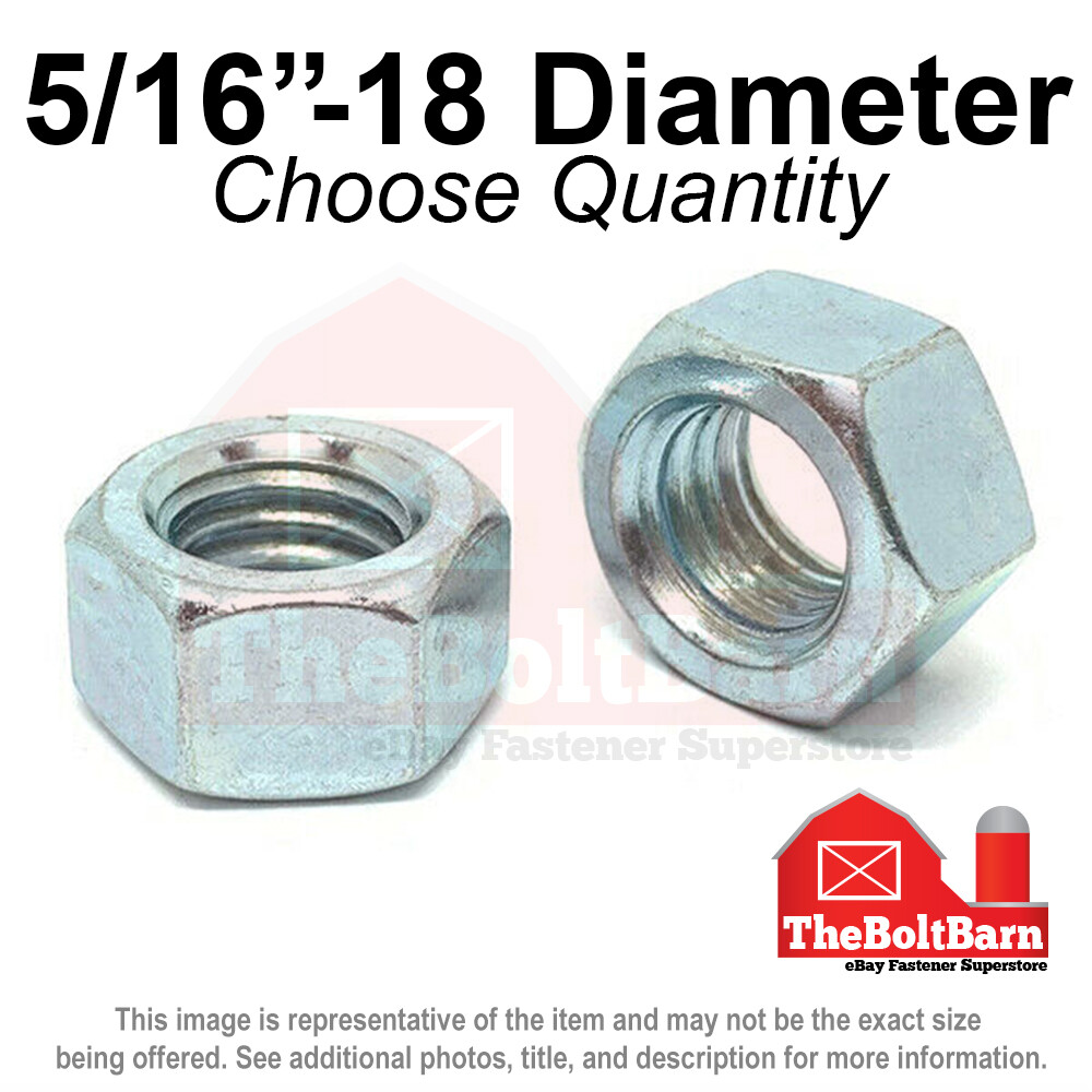 5/16"-18 Grade 5 Finished Hex Nuts Zinc Plated Coarse Thread (Pick Quantity)