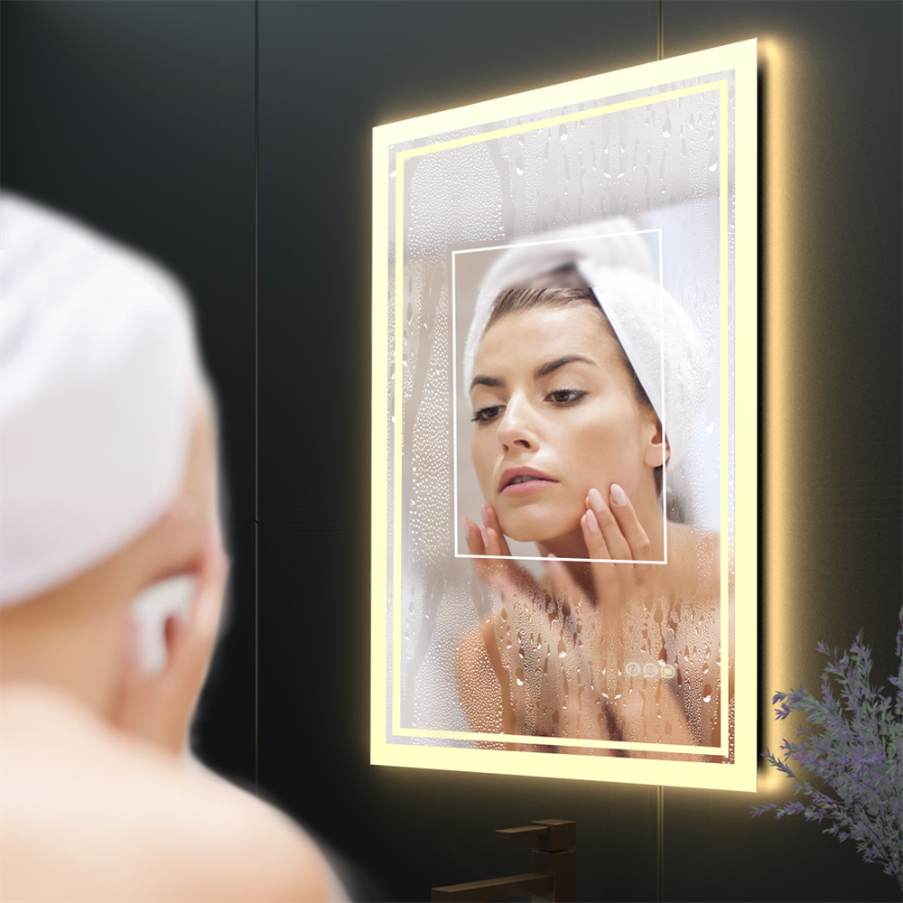 Rectangle Slim LED Bathroom Mirror Hanging Makeup Mirror Demister Sensor Switch