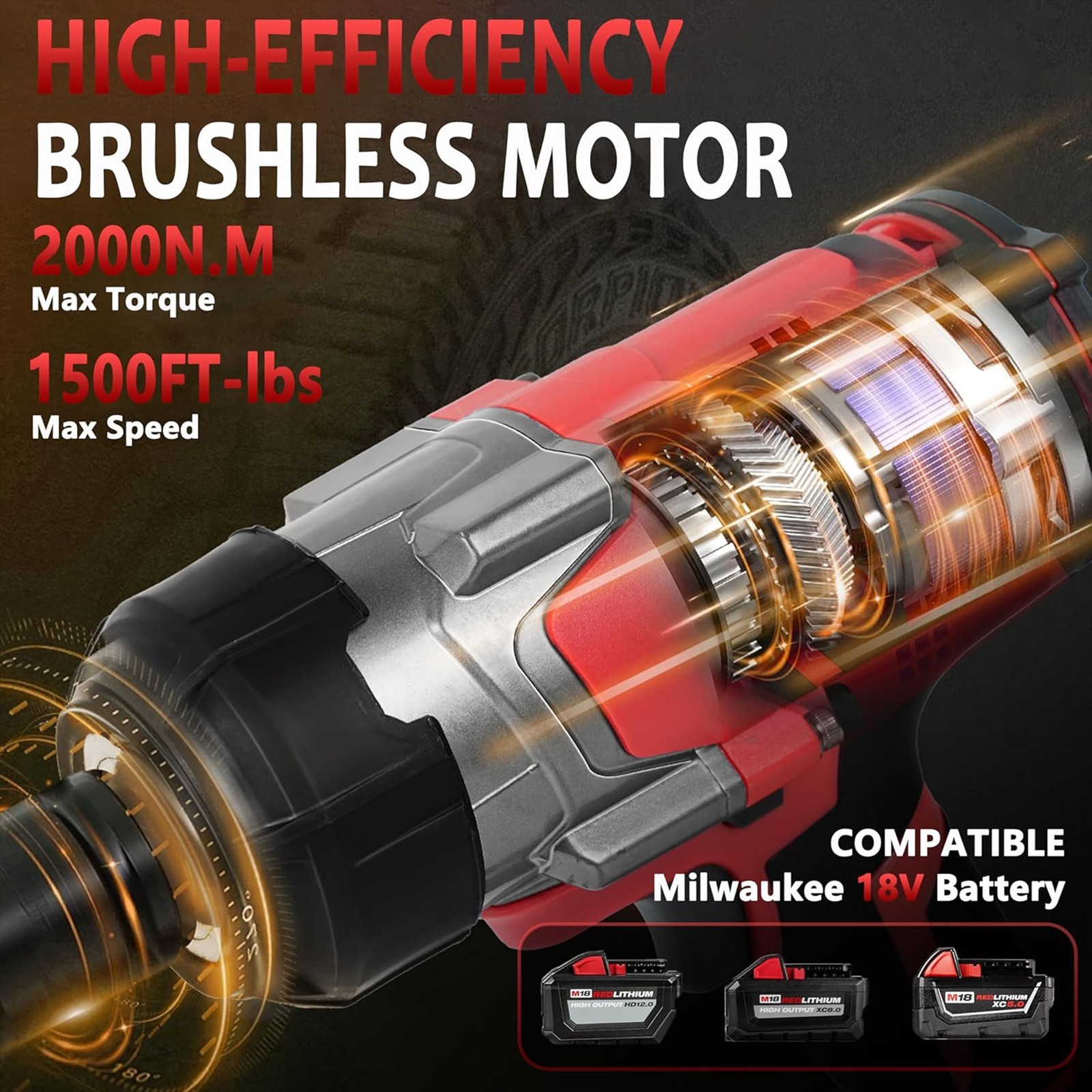 Cordless Impact Wrench 3/4 inch1500FT-LBS For Milwaukee 18V Battery (No Battery)