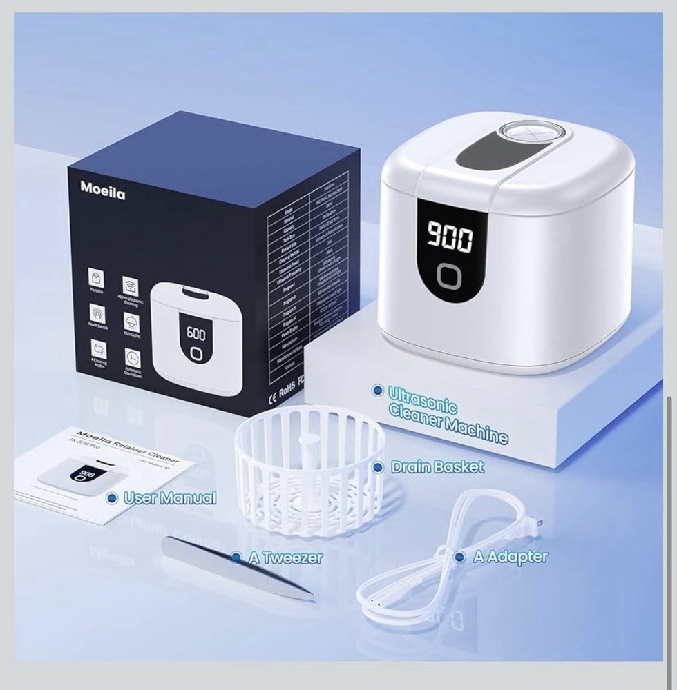 Ultrasonic Retainer Denture Cleaner Machine, 200ML, 4 Modes & Digital Timer