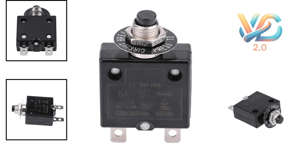 20A Thermal Circuit Breaker Auto Reset Overload Protector AC/DC Black