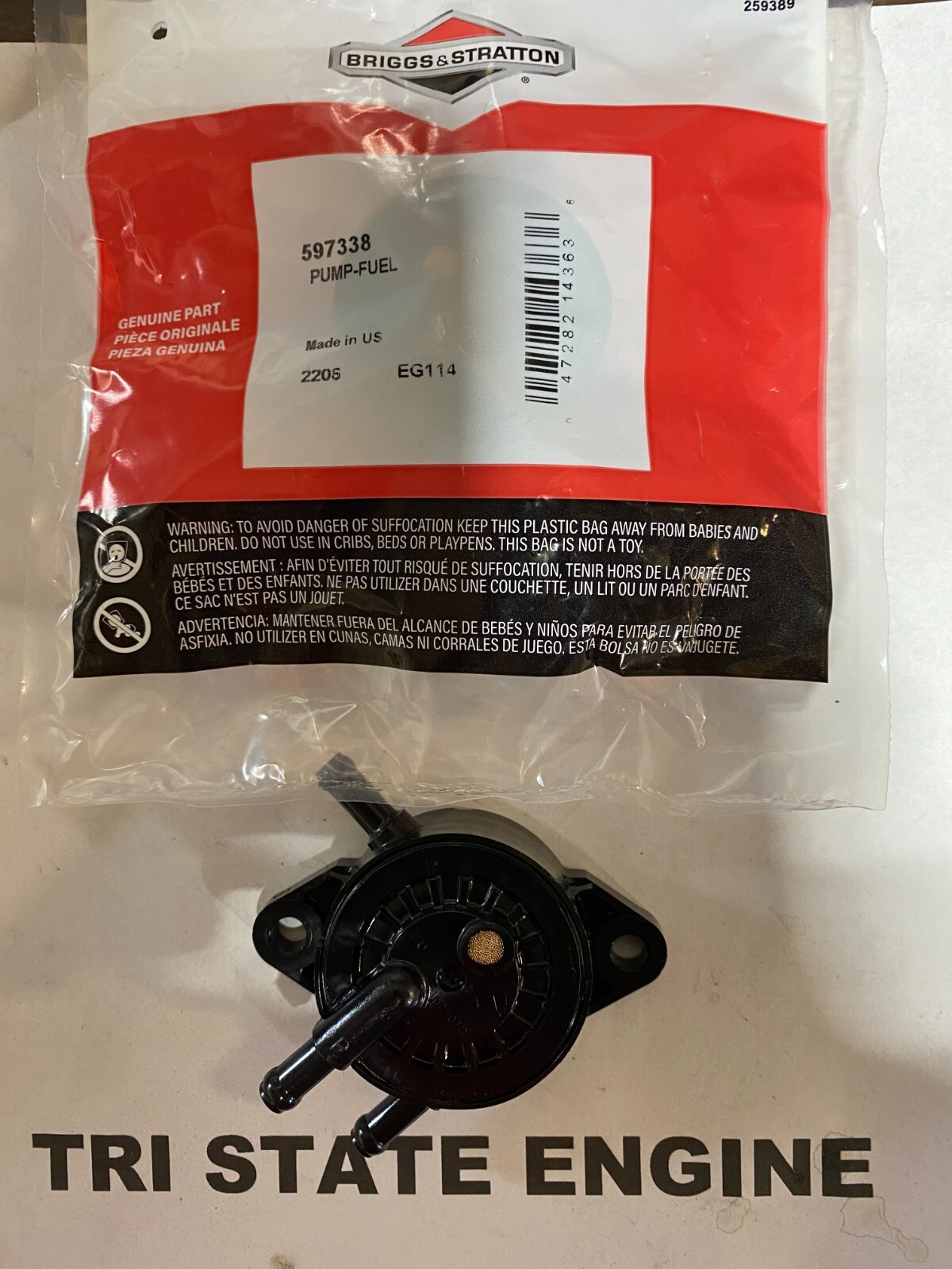 NEW GENUINE OEM BRIGGS & STRATTON FUEL PUMP PART # 597338 WAS 808656