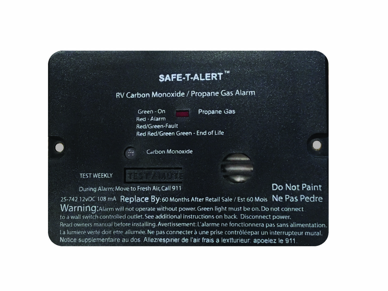 RV Carbon Monoxide(CO) Propane(LP) Safe-T-Alert MTI Leak Detector 25-742-BL