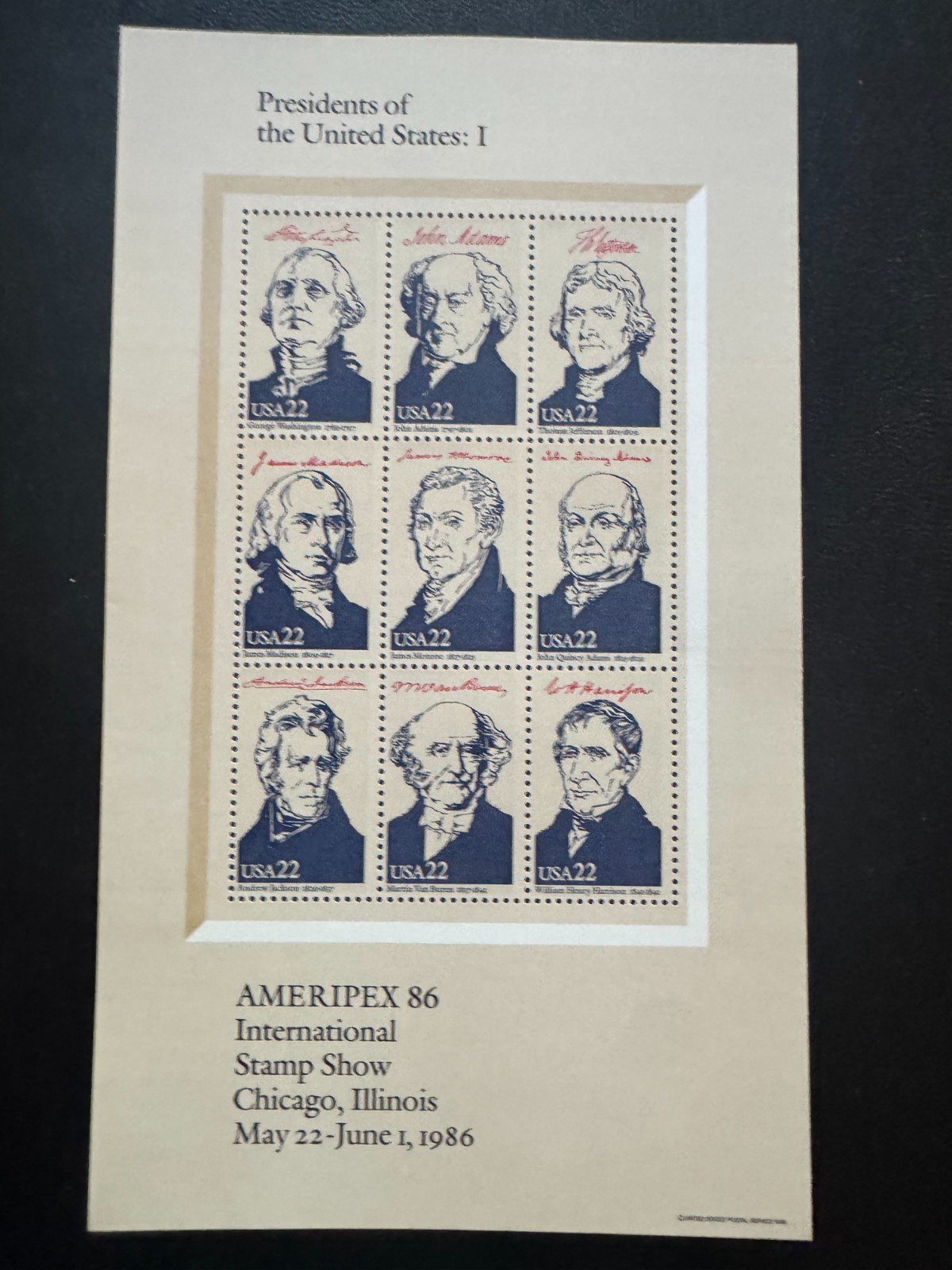 Scott #2216-19 Ameripex Presidents 4 sheets of 22¢ Stamps (1986)