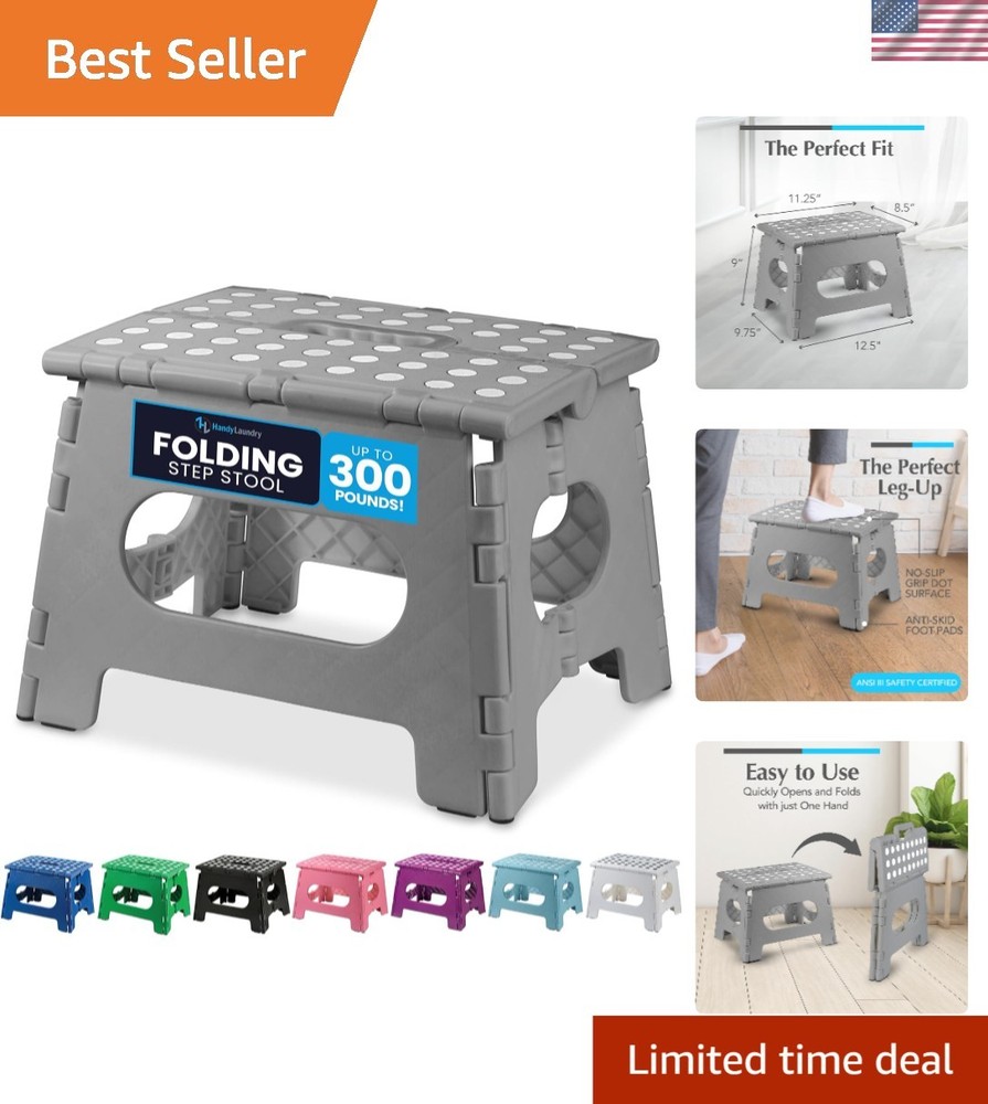 Compact Folding Step Stool - Supports 300 lbs, Ideal for Kitchen and Bathroom