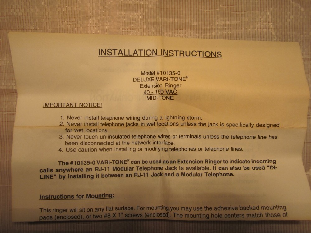 VARI-TONE RINGER 10135