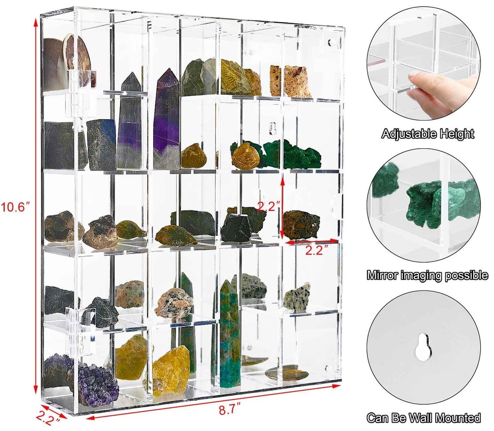 Acrylic Display Case Adjustable Clear Rock Display Case Shadow Box with Shelv...