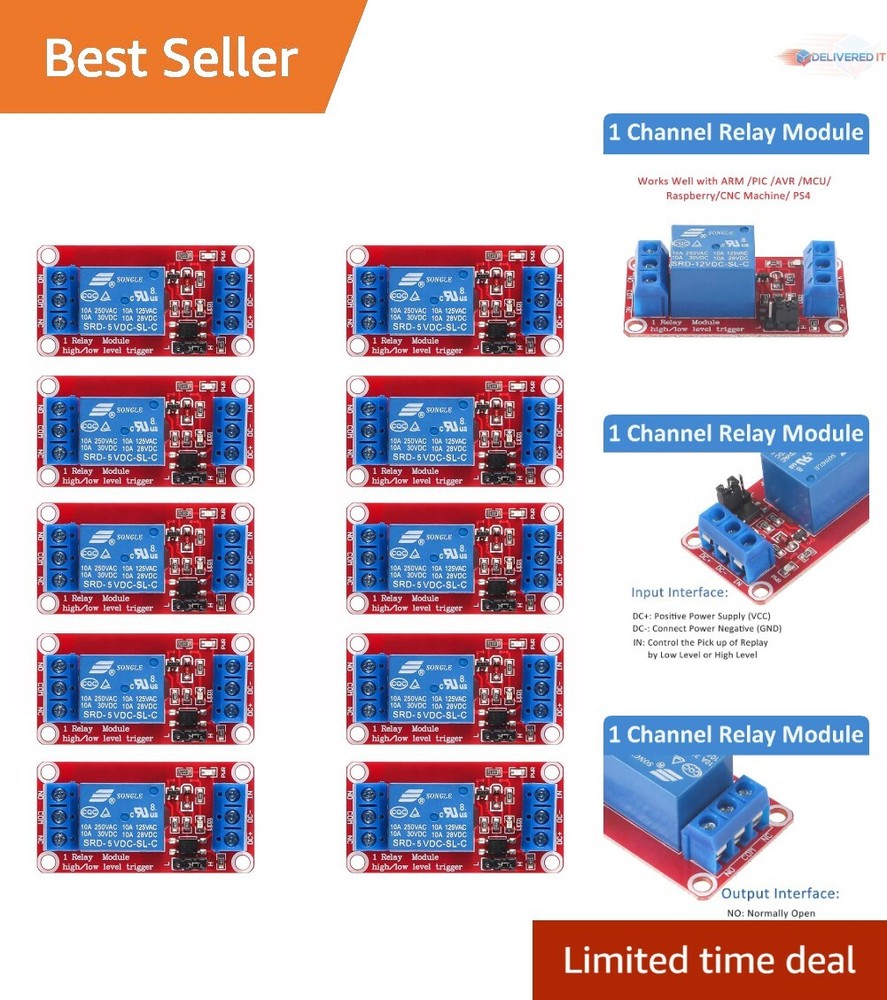 10pcs 5V Relay Module Optocoupler Isolation 1 Channel Switch for Circuits