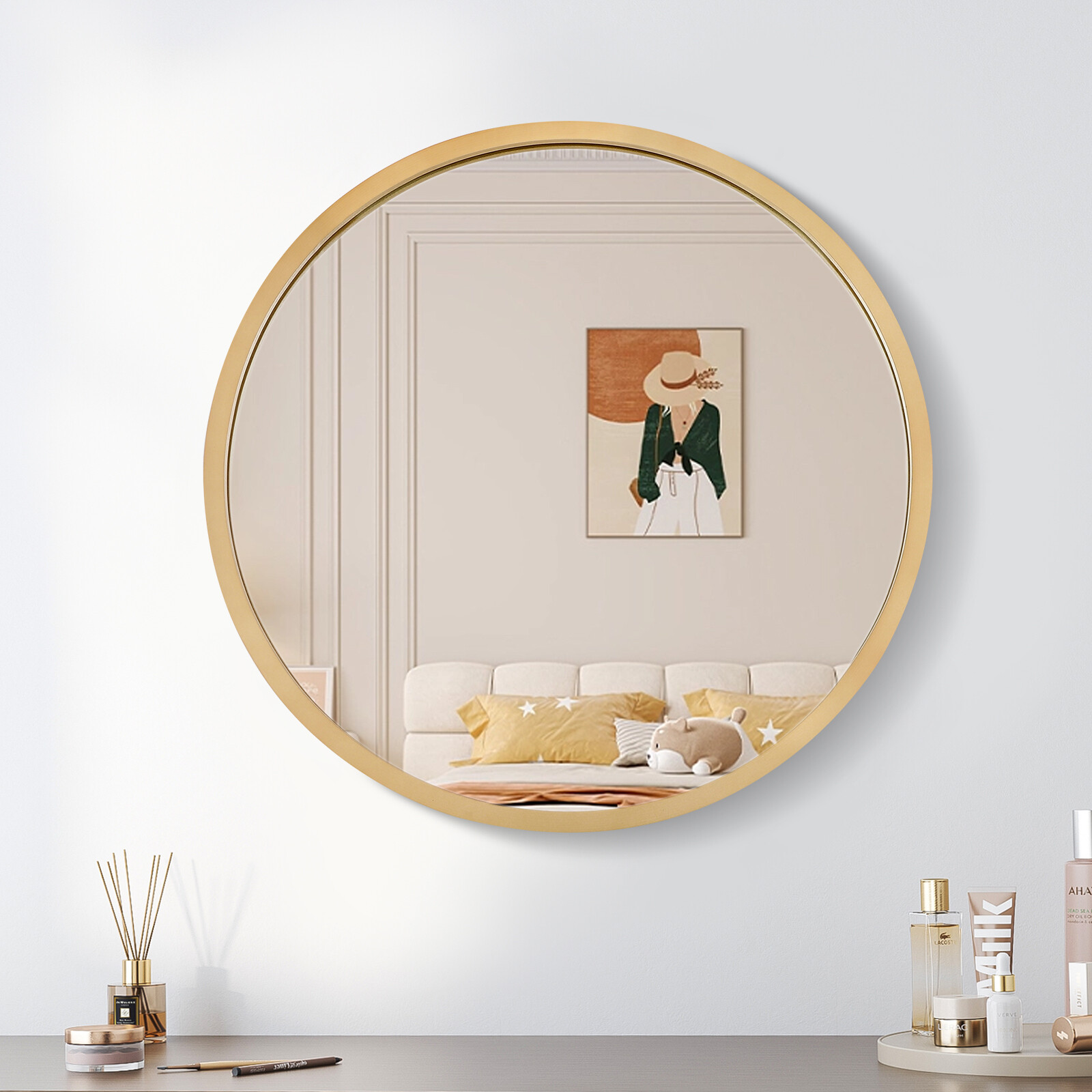 Mirror Cabinet Round Bathroom Mirror Cabinet with Hidden Storage Wall-mounted