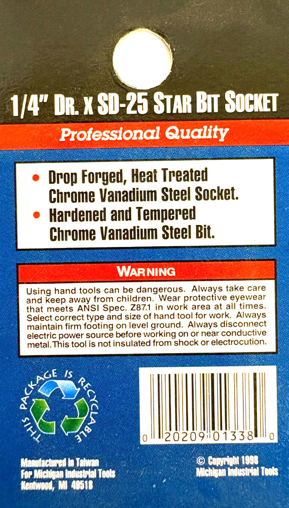 1/4" DRIVE SD-25 STAR BIT SOCKET MIT 1338