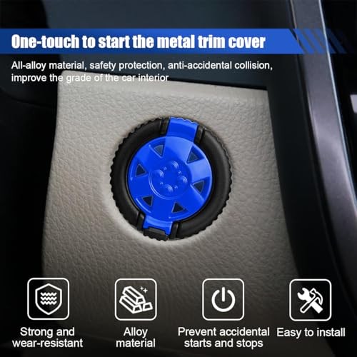 Car Engine Start Stop Button Cover, Cool Metal Push to Start Button Blue