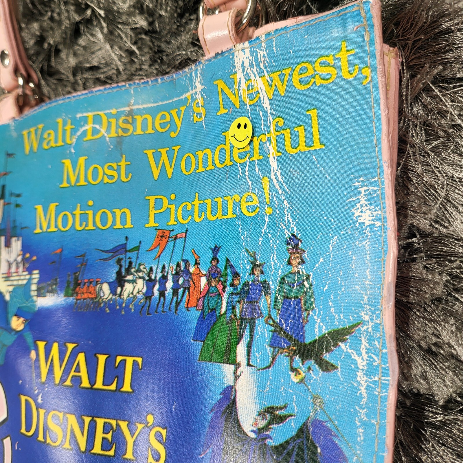 Vintage Walt Disney Sleeping Beauty Vinyl Tote Bag Blue Double Handle 9x12 Flaw