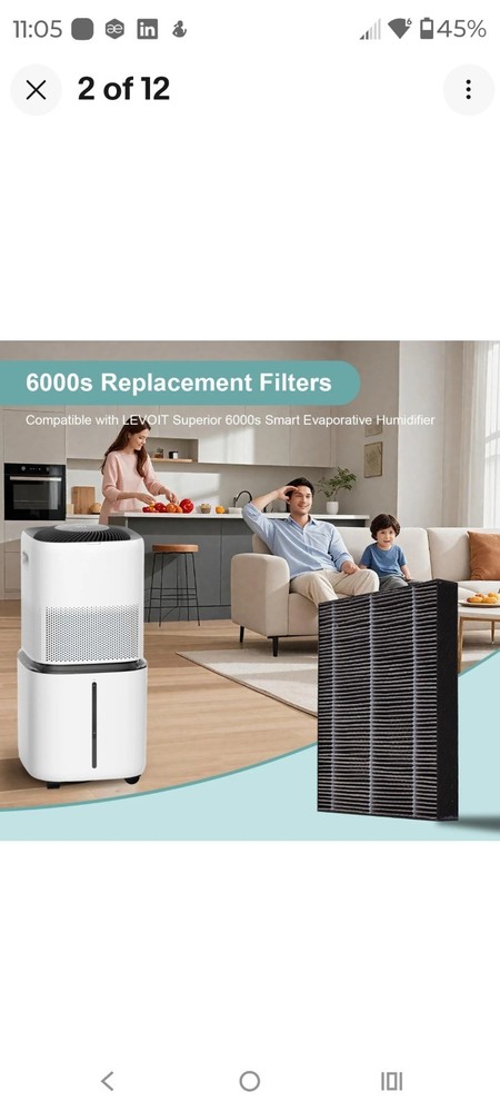 Humidifier Filters Replacement for Levoit 6000S Smart Evaporative Humidifier 4Pc