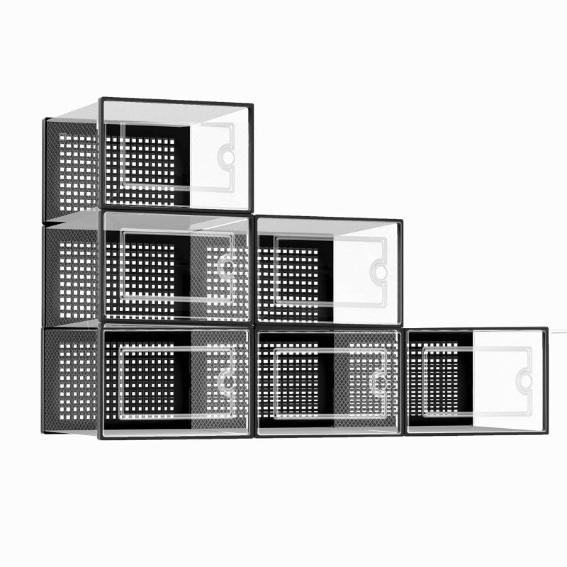 6/12 Pack XL Clear Drop Side Shoe Boxes Stackable Sneaker Storage Display Case
