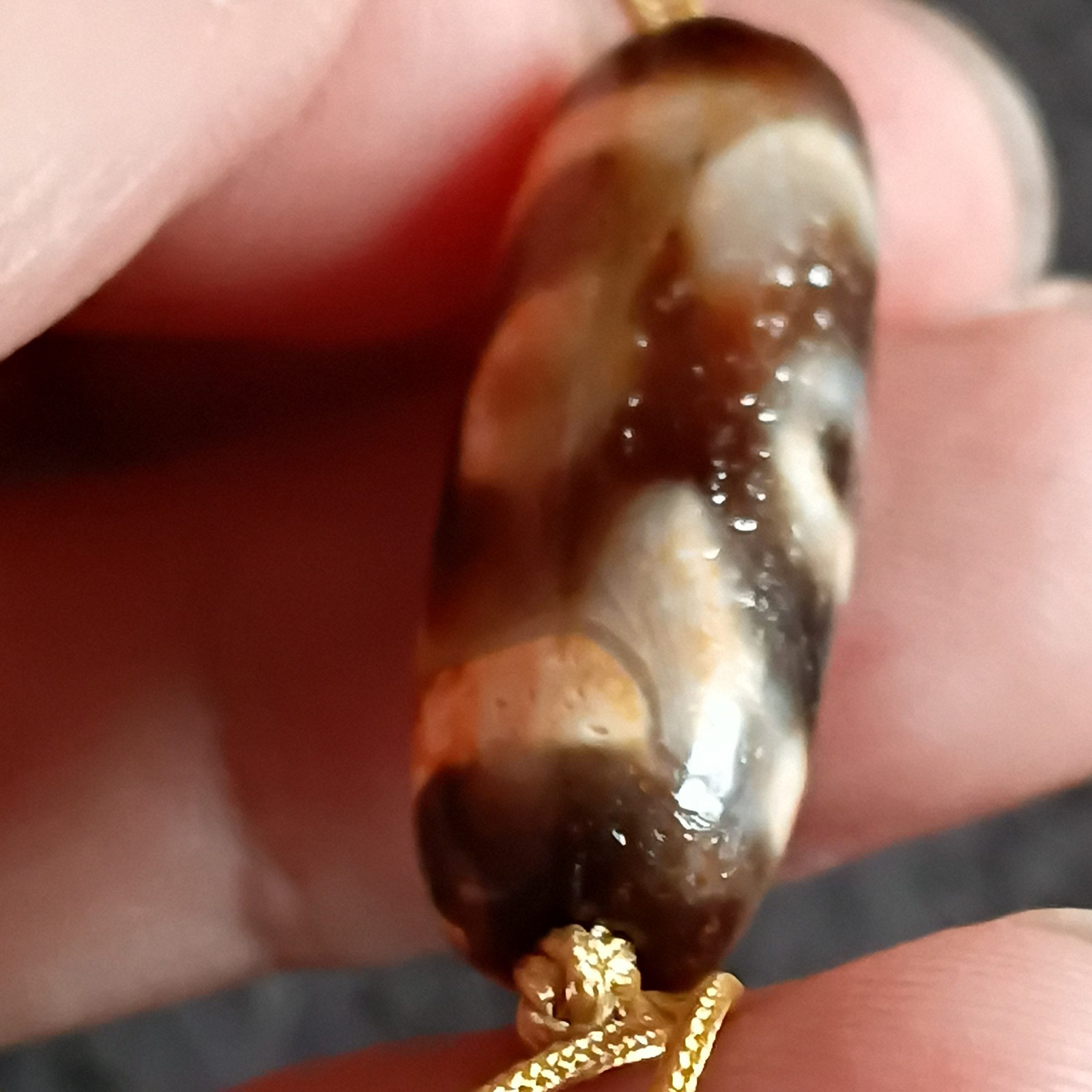 Tibetan Agate Pre 1800s 3 eye Dzi Bead Necklace