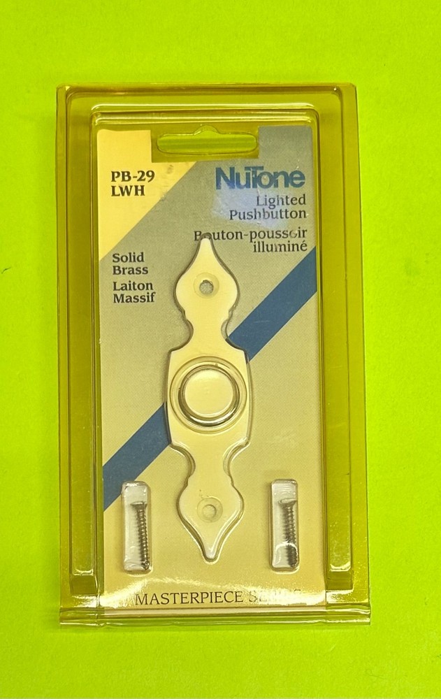 NUTONE PB-29LWH CLASSIC STYLE LIGHTED DOORBELL PUSH BUTTON  WHITE SOLID BRASS